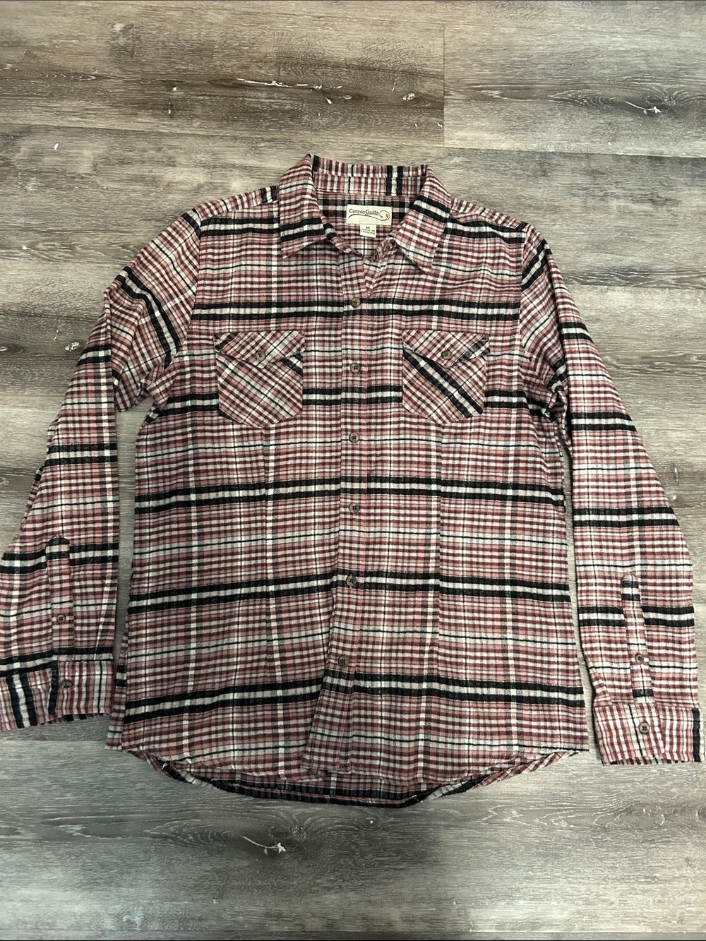 canyon guide outfitters pink/red/black striped flannel